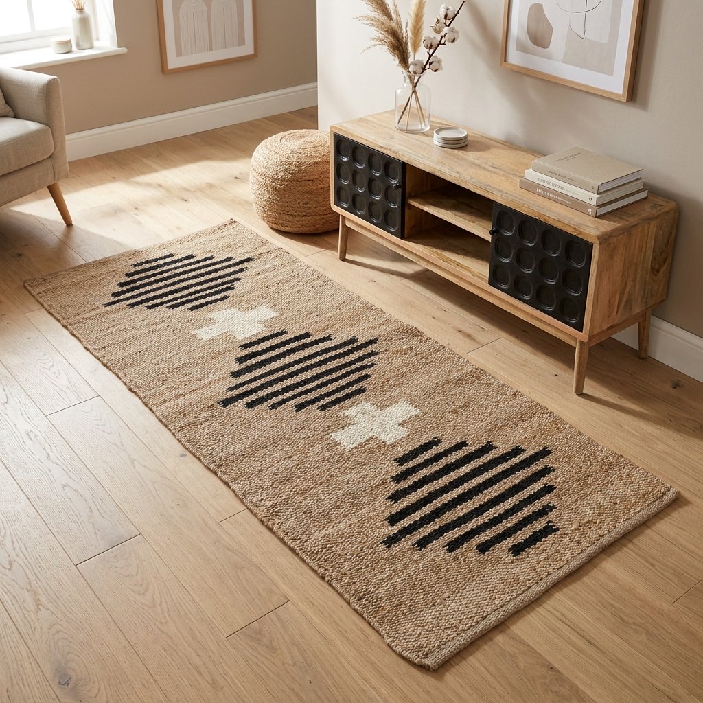 Tapis en chanvre et jute à motifs de diamants Hemp and jute diamond pattern rug