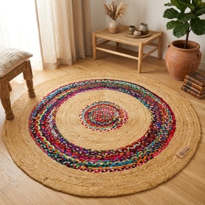 Natural and chindi braided target jute rug