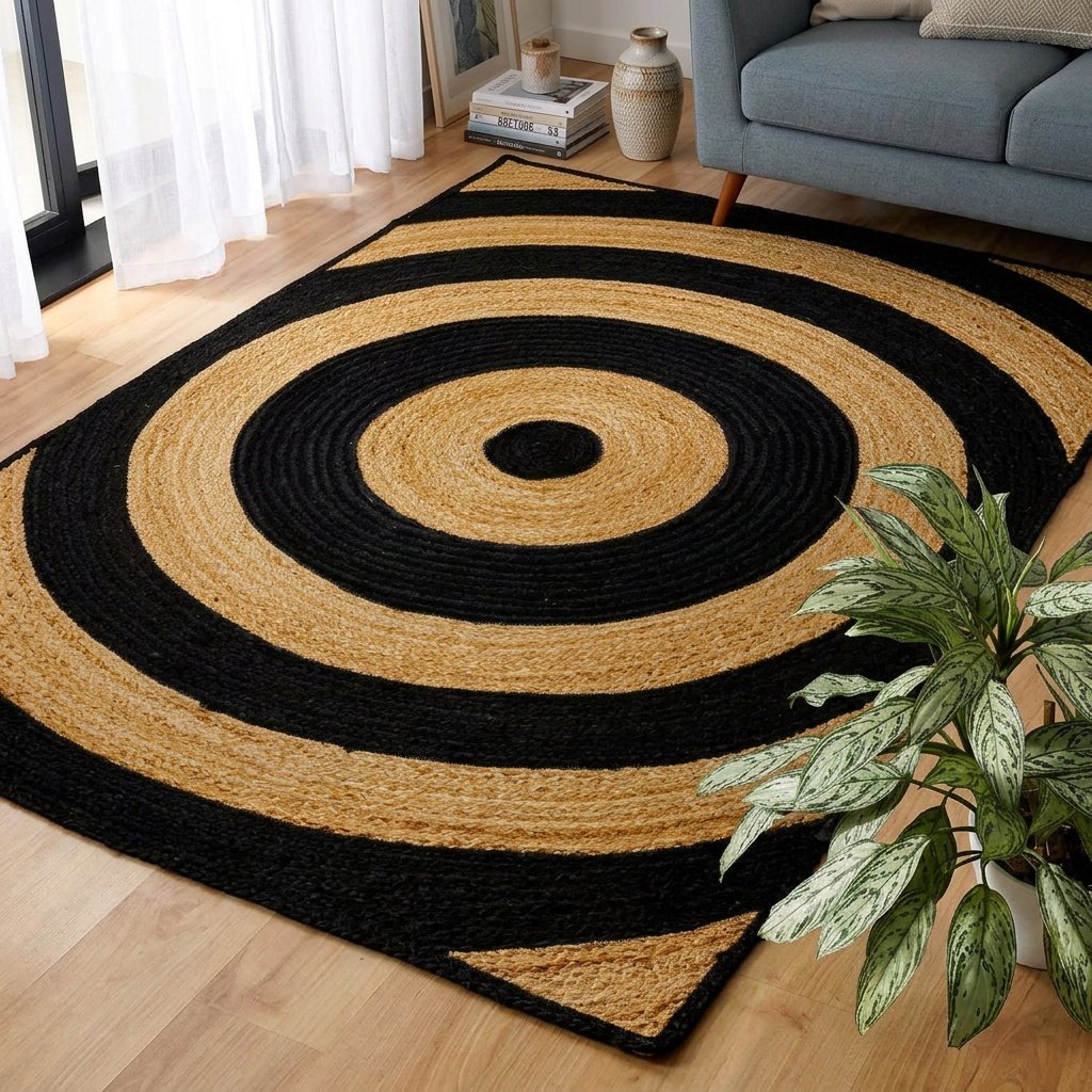 Tapis de jute noir naturel pour le salon Natural black jute rugs for living room