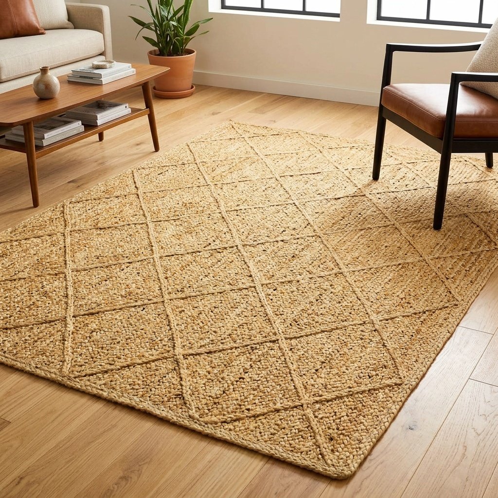 Tapis d'extérieur en jute diamantée tressée naturelle Natural braided diamond jute area rug