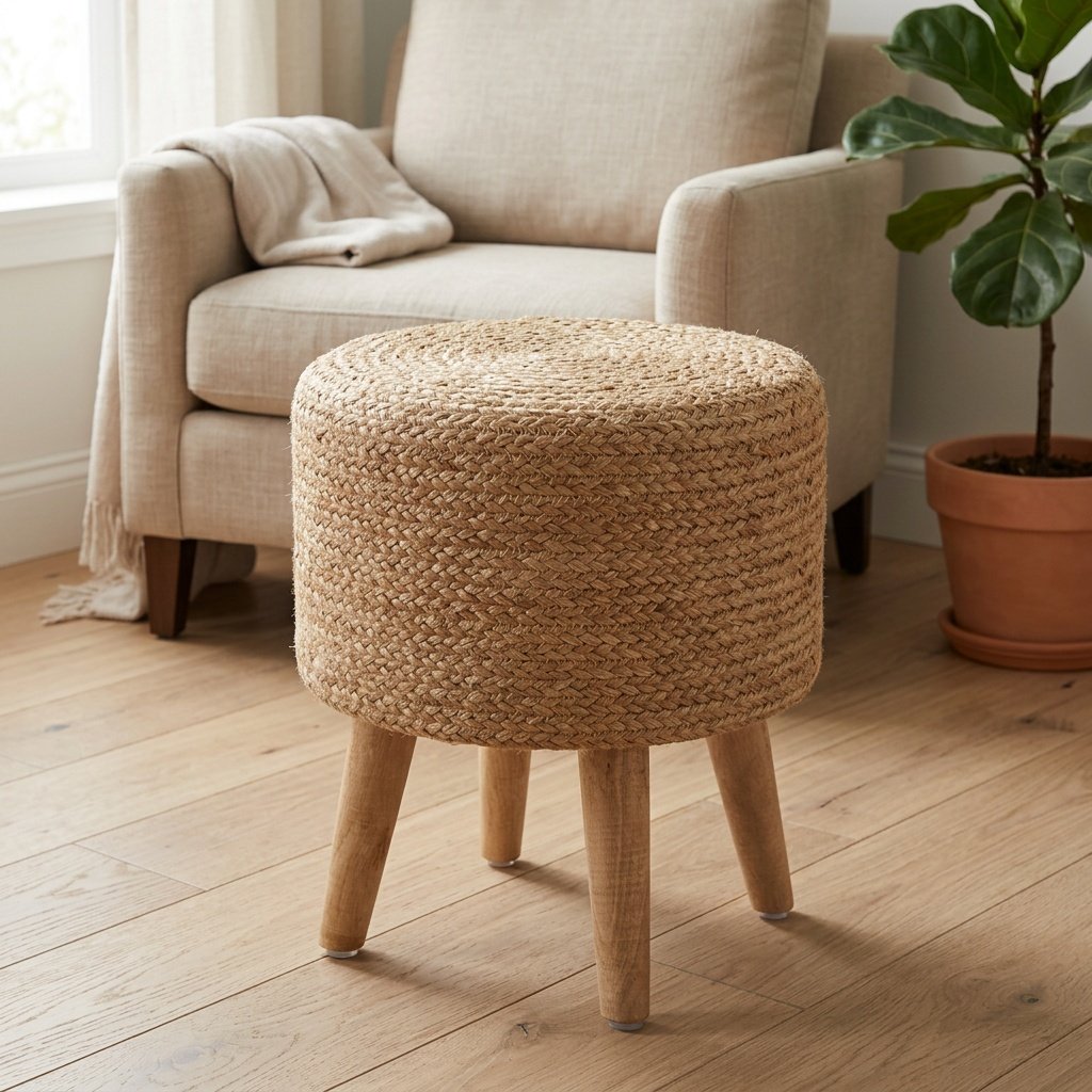 Tabouret en jute tressé naturel Natural braided jute ottoman