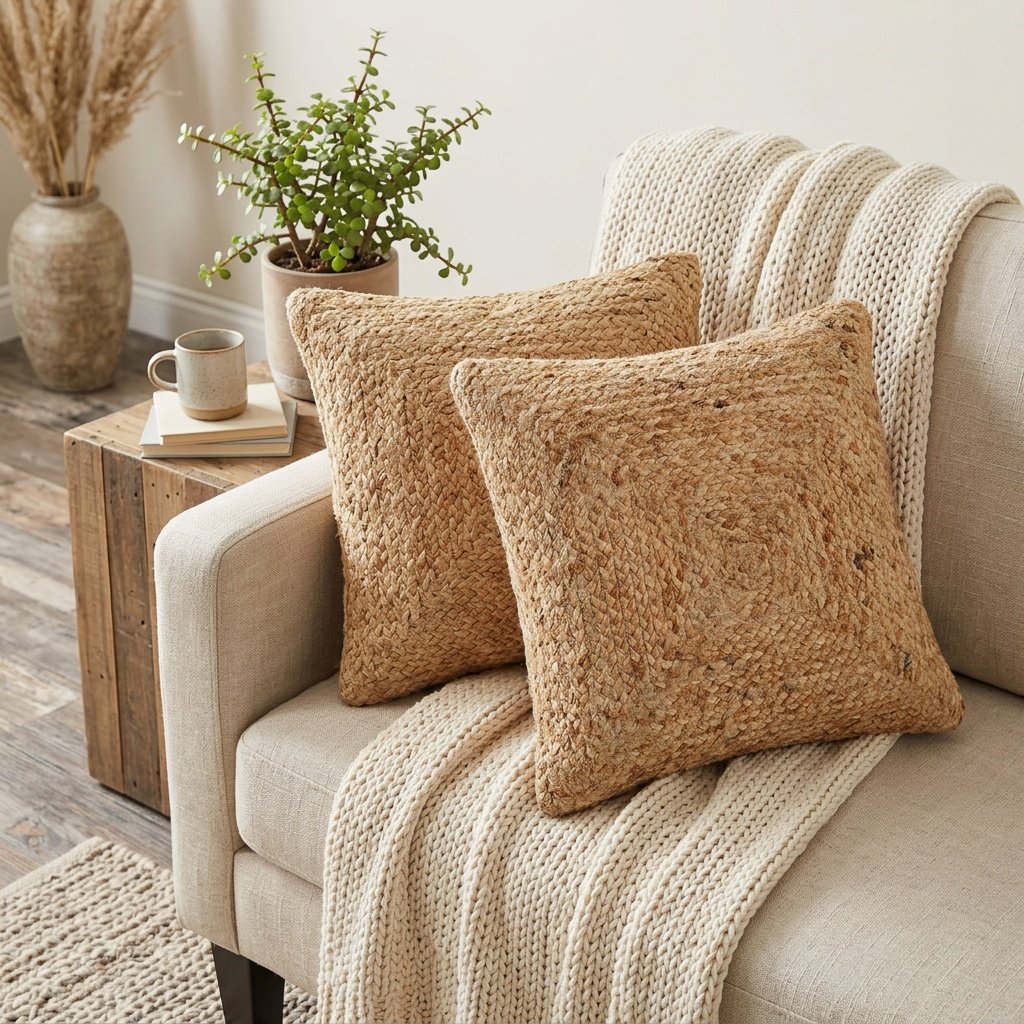 Ensemble de coussins en jute tressée naturelle Natural braided jute pillows set
