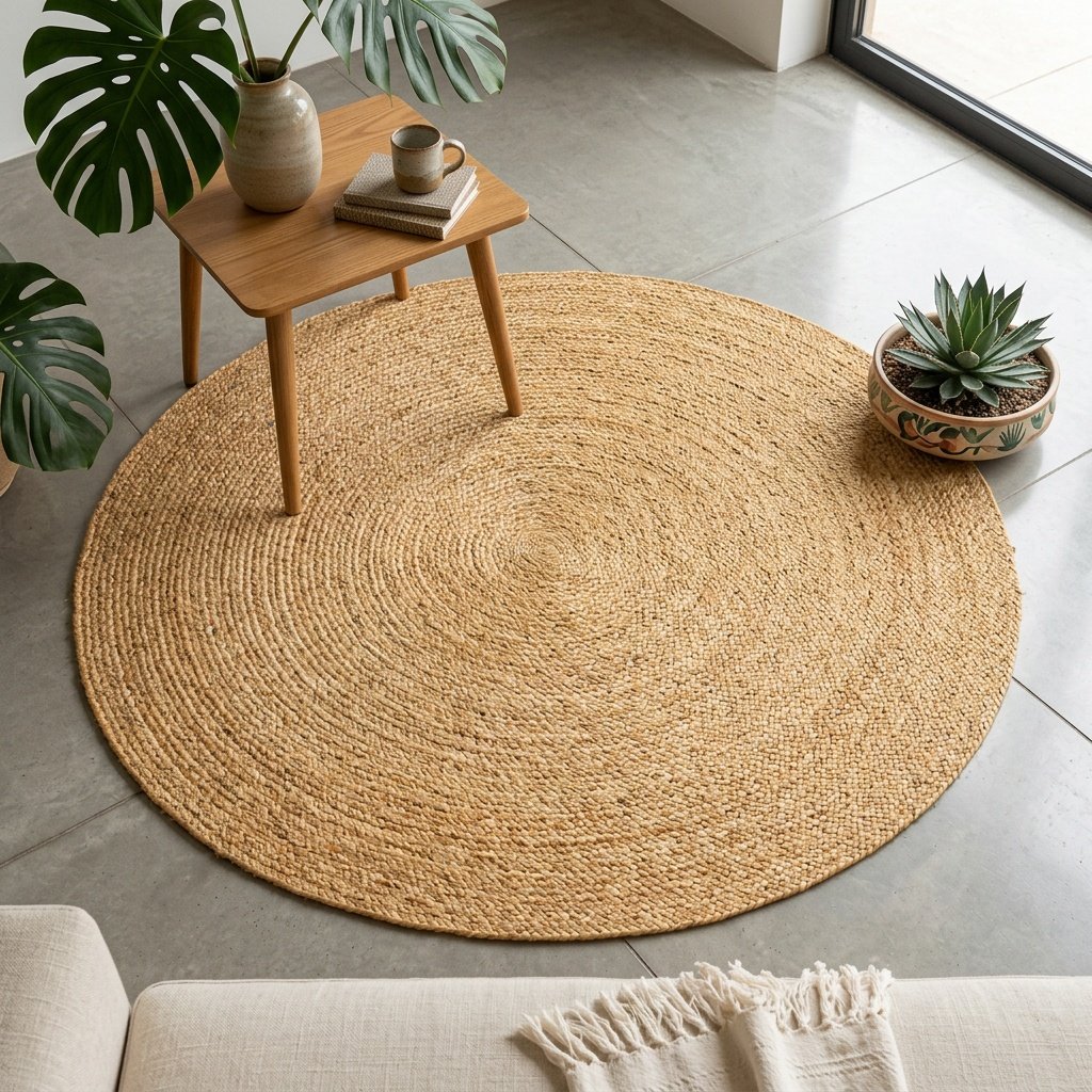 Tapis rond en jute tressé naturel Natural braided round jute rug
