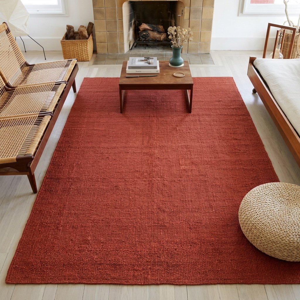Tapis de jute et de chanvre rouge Red jute and hemp rug