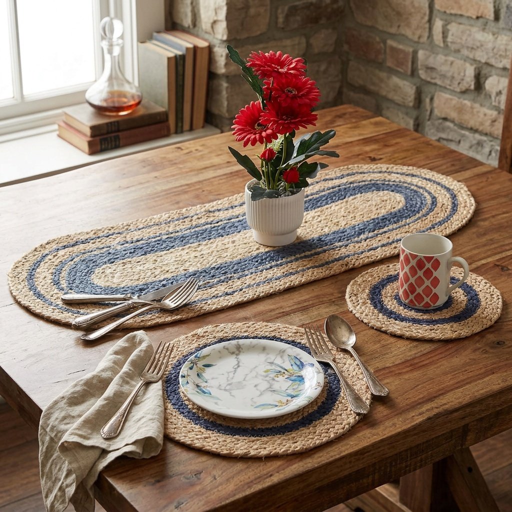 Sets de table ronds et ovales en toile de jute Round and oval jute placemats