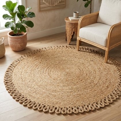 Round scalloped loop jute rug