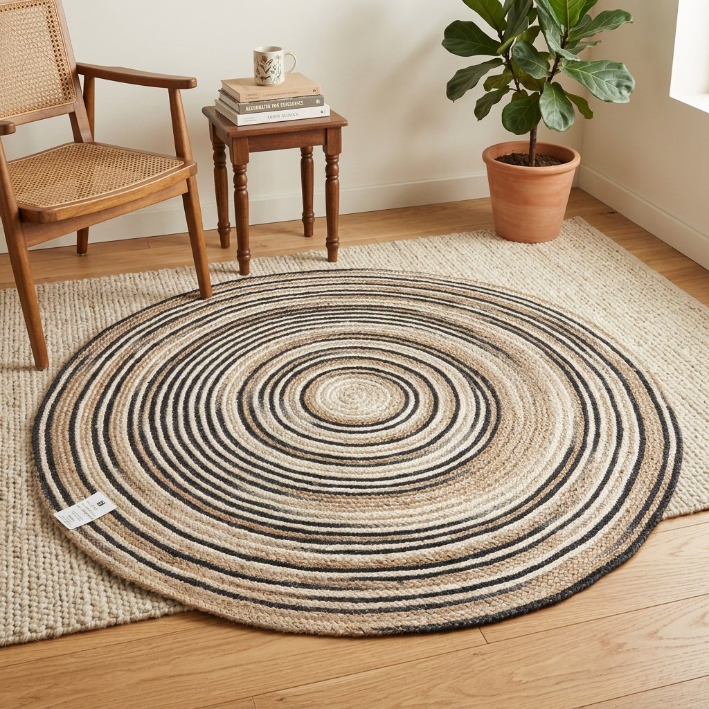 Tapis rond en jute rayé Striped jute round rug
