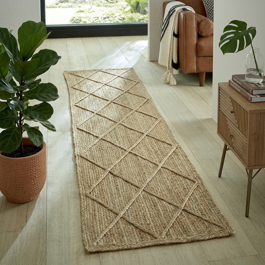 Tapis de jute texturé en forme de diamant Textured diamond jute rug