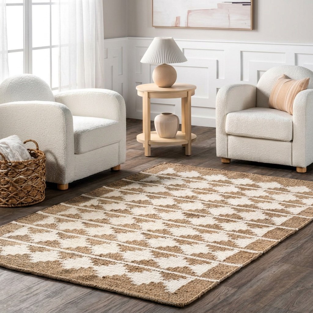 Tapis en jute de chanvre blanc et naturel White and natural hemp jute rug