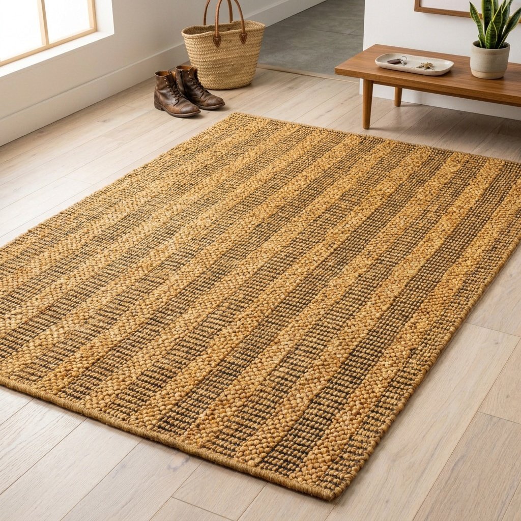 Tapis en coton et jute jaune Yellow cotton and jute rug