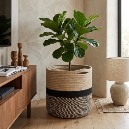 Accueil Black and natural jute plant basket