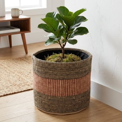 Accueil Black and rust jute stripe basket