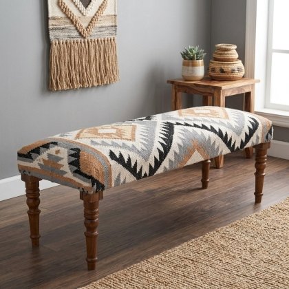 Accueil Chevron wool and jute ottoman bench