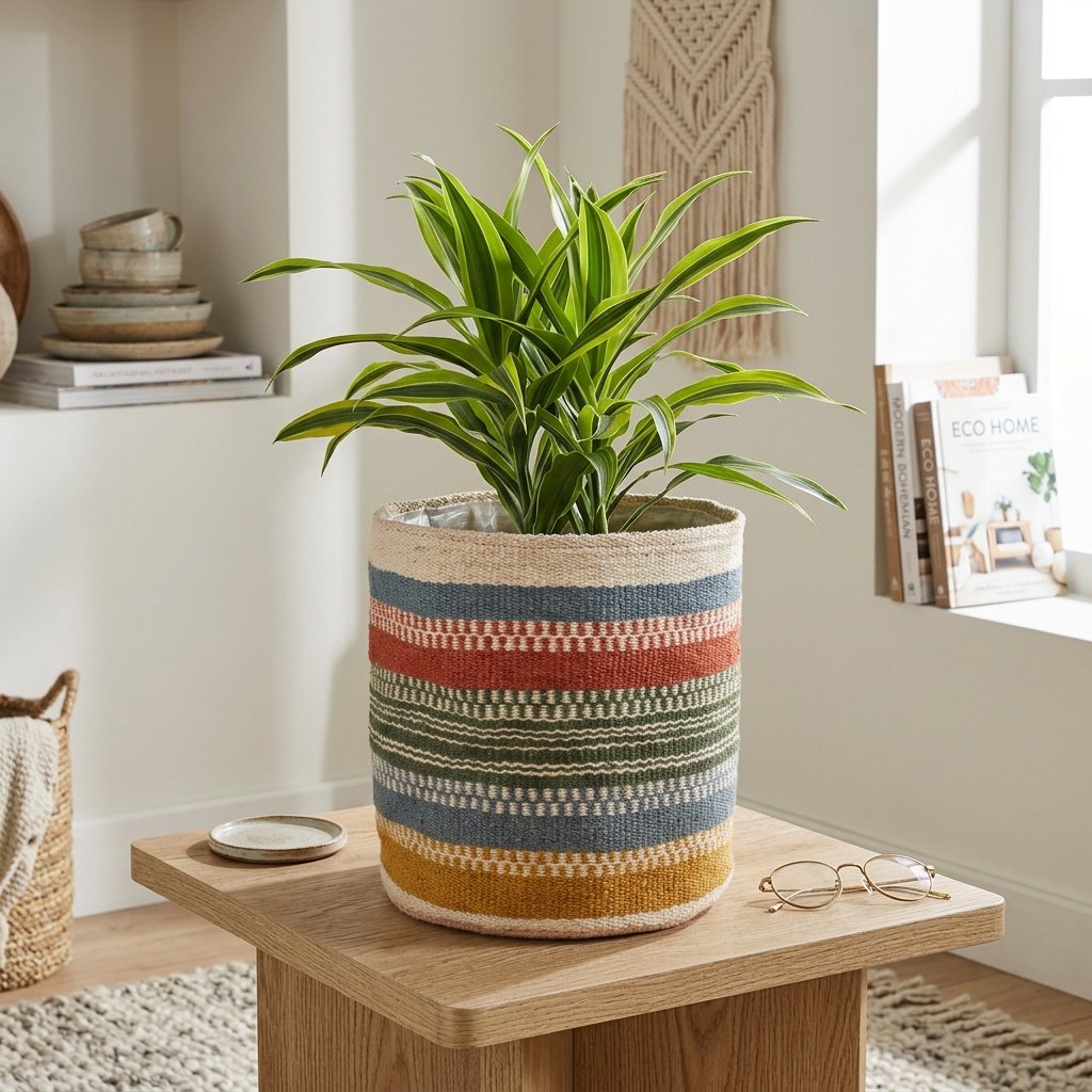 Panier à rayures en jute coloré pour plantes Colored jute stripe basket for plant
