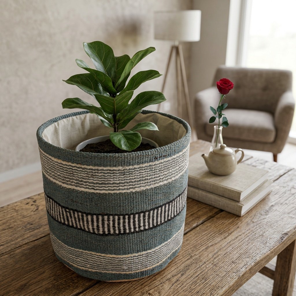 Panier à fleurs en jute à rayures grises Grey stripe jute flower basket