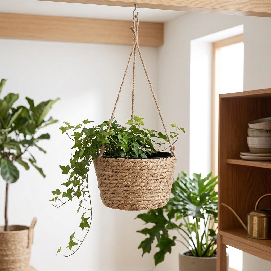 Panier à plantes suspendu en corde de jute Hanging jute rope basket plant pot