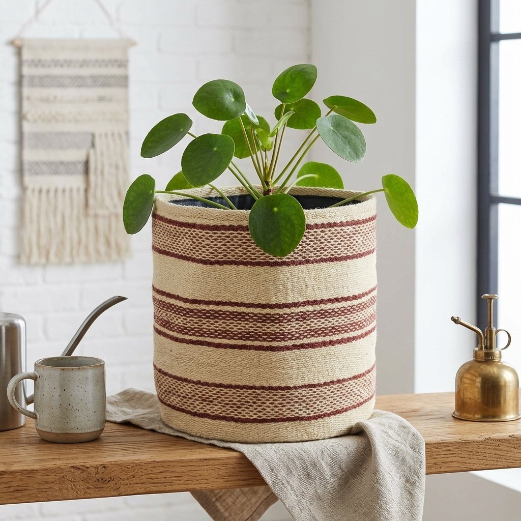 Panier en jute à rayures ivoire et rouille Ivory and rust stripe jute basket