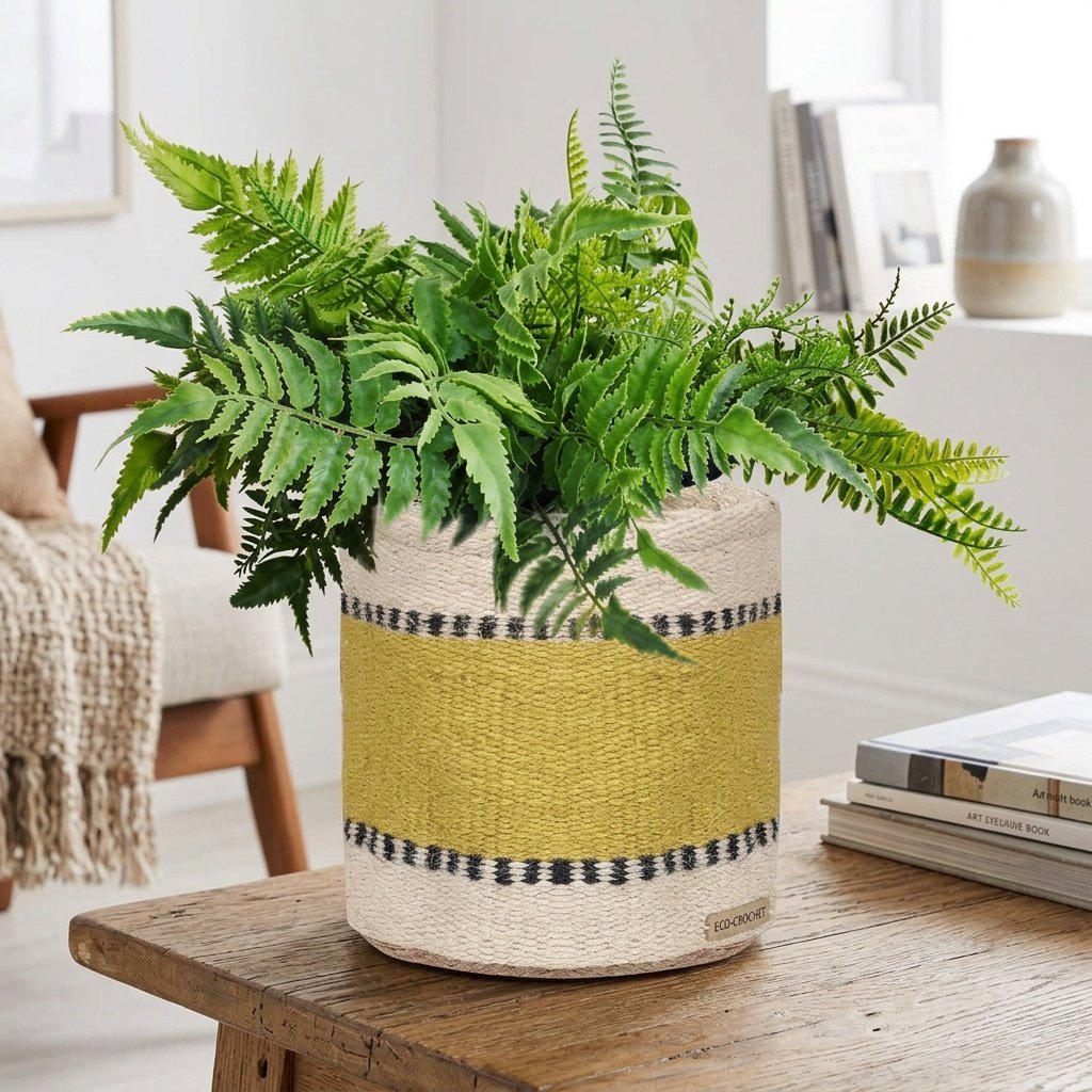 Panier en jute ivoire et jaune Ivory and yellow jute basket