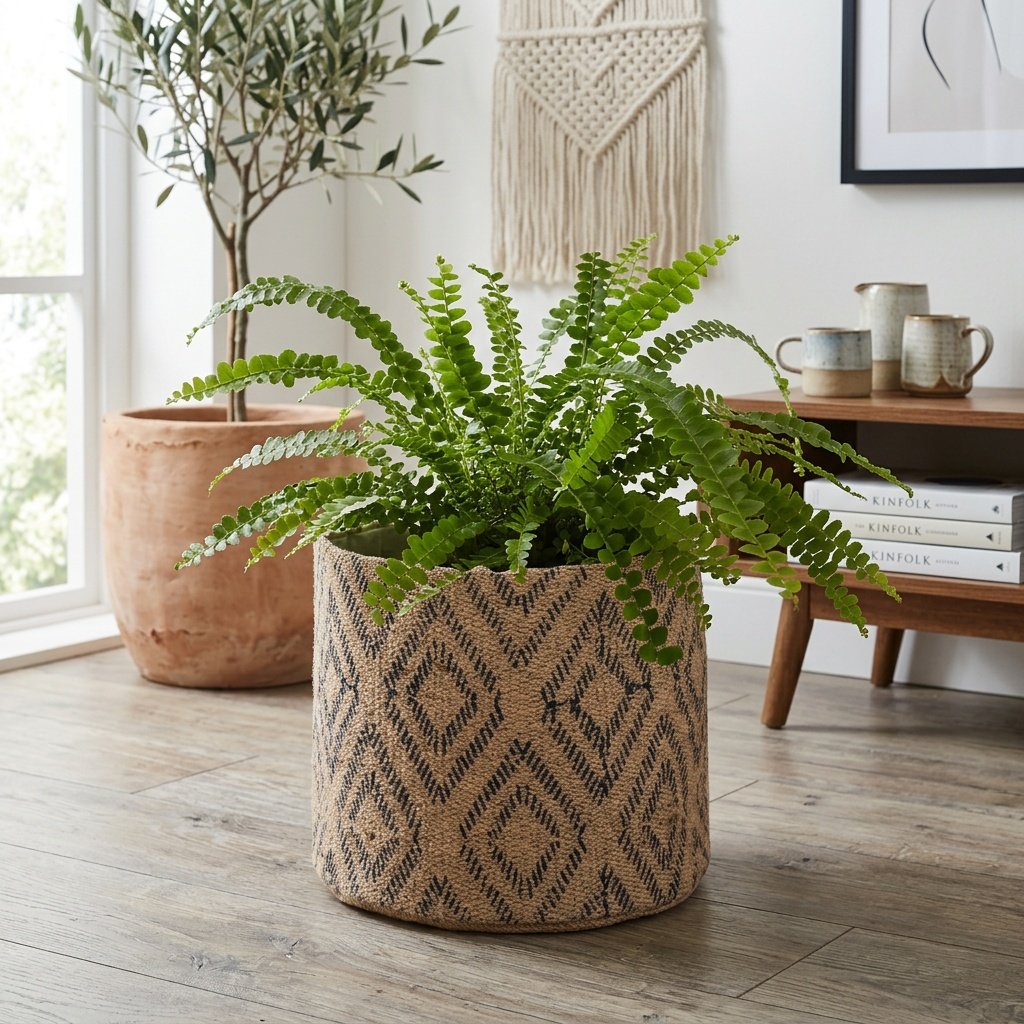 Panier en jute à diamant noir minimal Minimal black diamond jute basket
