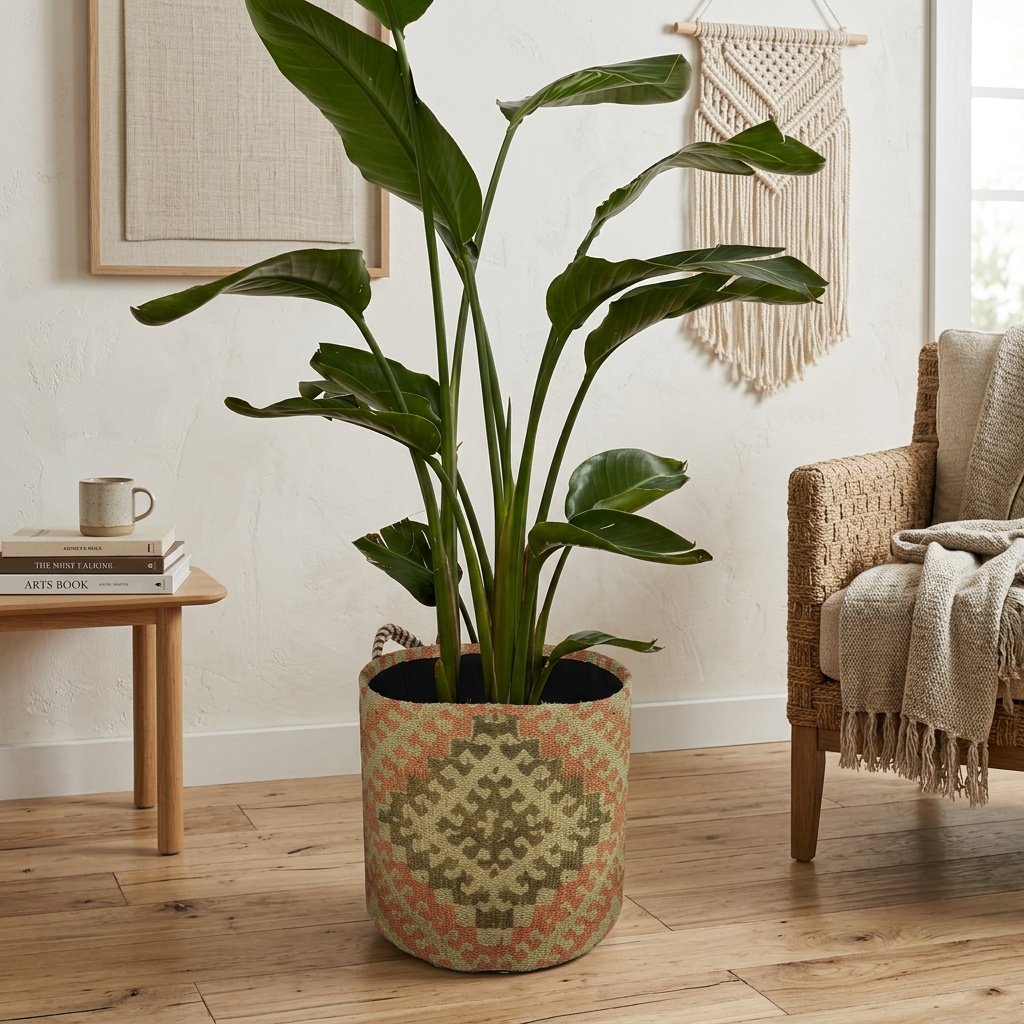 Panier tribal en jute pour plantes Tribal jute kilim basket for plant