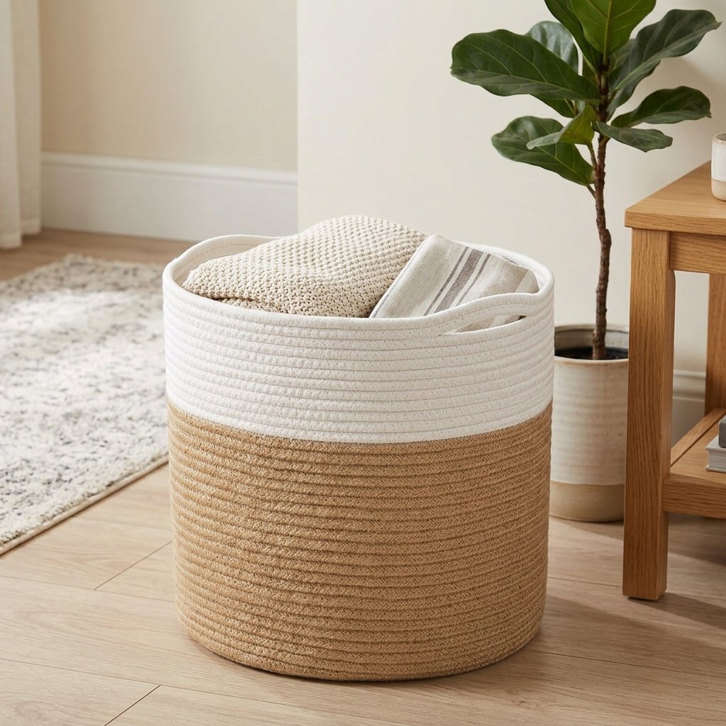 Panier à plantes en jute blanc et naturel White and natural jute plant basket